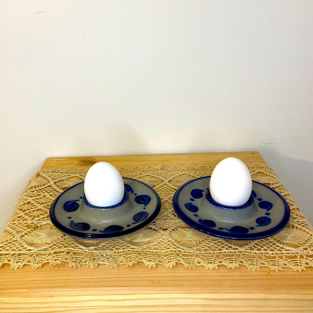 Two Vintage Ceramic Egg Cups Salt Glaze